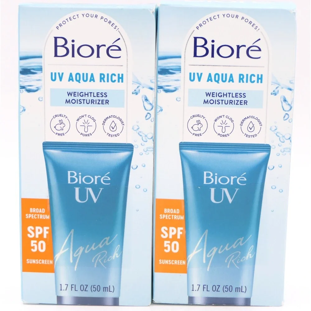 Biore UV Aqua Rich Weightless Moisturizer + SPF 50 Sunscreen 2 Pk 1.7oz Ea 08/26